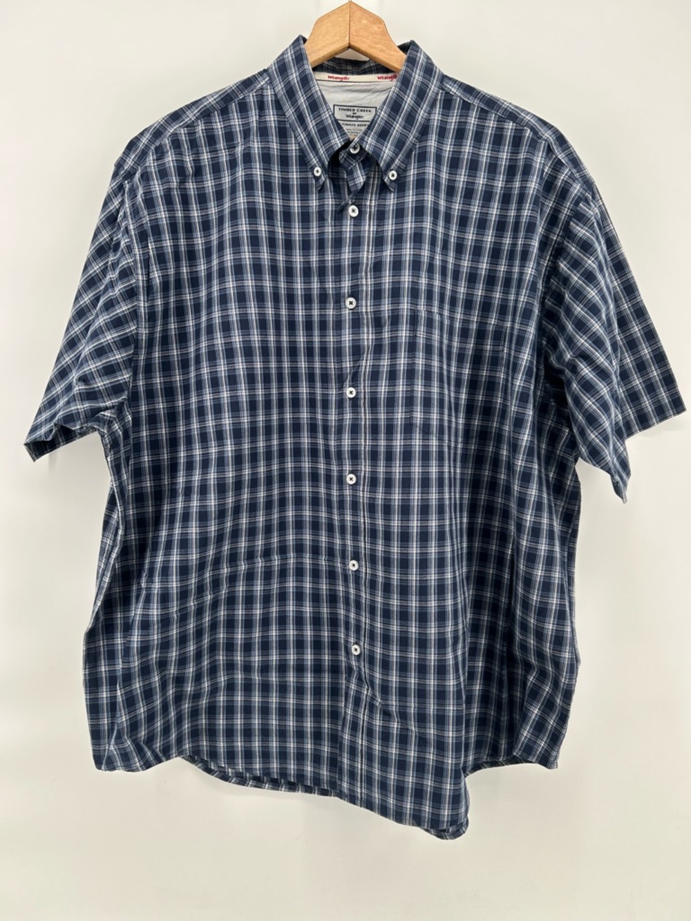 Wrangler Timber Creek Shirt Mens 2XL Blue Plaid Short‎ Sleeve Button Up Work